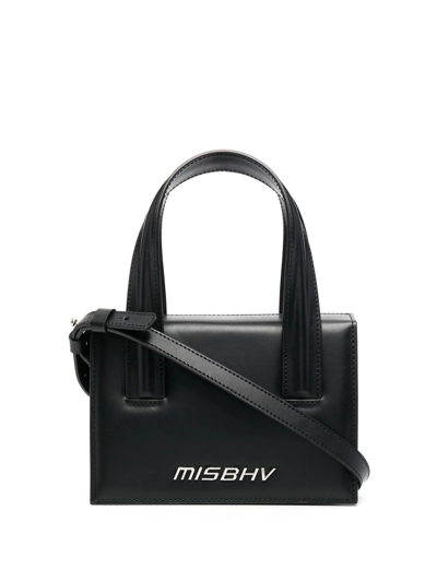 Shop Misbhv Logo-plaque Leather Mini Tote Bag In Black