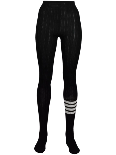 Thom Browne 4 Bar Pointelle-stitch Tights In Black