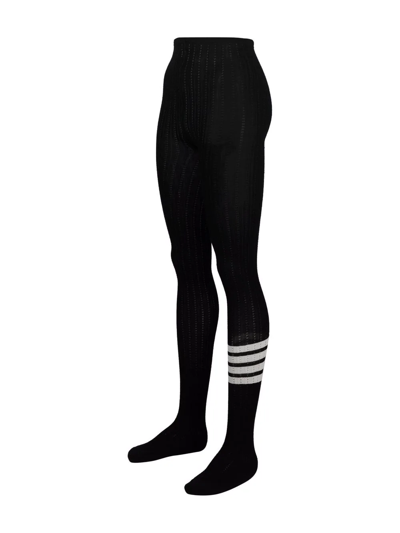 Thom Browne 4 Bar Pointelle-stitch Tights In Black