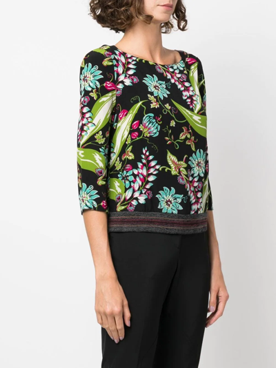 Pre-owned Prada 2010s Floral-print Silk Top In Black