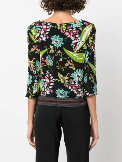 Pre-owned Prada 2010s Floral-print Silk Top In Black