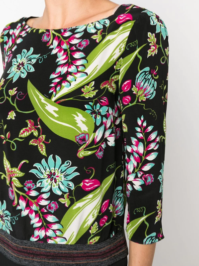 Pre-owned Prada 2010s Floral-print Silk Top In Black
