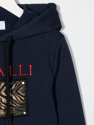 Roberto Cavalli Animal-print Patch Hoodie In Blue