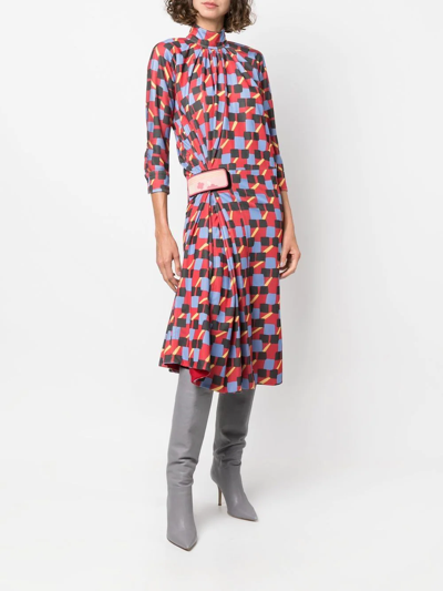 Pre-owned Prada 1990s Geometric-print Midi Dress In Red