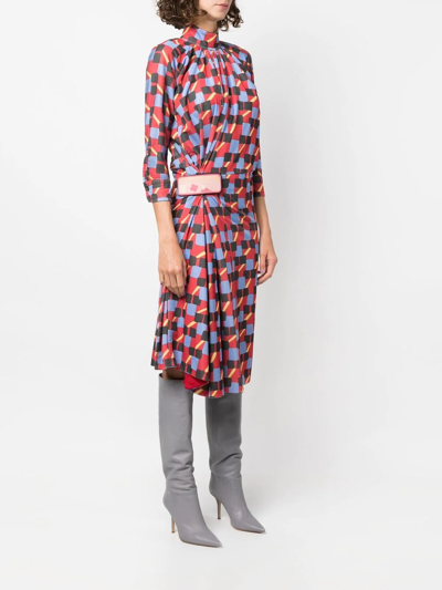 Pre-owned Prada 1990s Geometric-print Midi Dress In Red