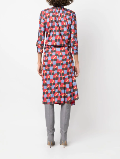 Pre-owned Prada 1990s Geometric-print Midi Dress In Red