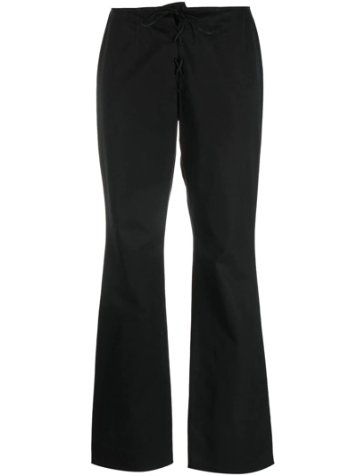 Pre-owned Prada 普拉达 系带微喇长裤（1990年代典藏款） In Black