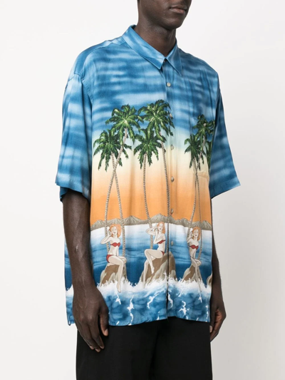 Pre-owned Pierre Cardin 1990s Palm Tree-print Shirt In Blue
