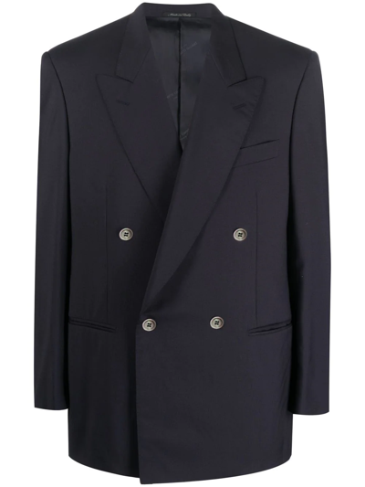 Pre-owned Pierre Cardin 1990s Double-breasted Wool Jacket In Blue