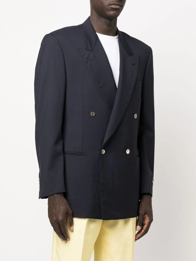 Pre-owned Pierre Cardin 1990s Double-breasted Wool Jacket In Blue