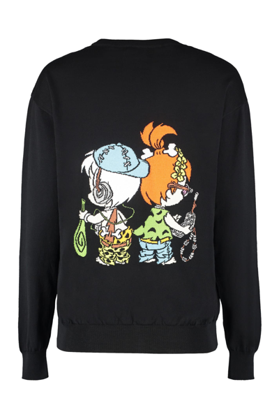 Shop Moschino X The Flintstones - Cotton Crew-neck Sweater In Black
