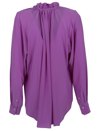 Shop Victoria Beckham Ruched Neck Blouse In Purple