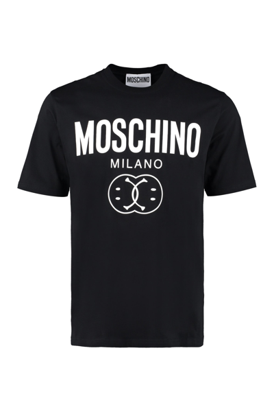 Shop Moschino Smiley Printed Cotton T-shirt In Black