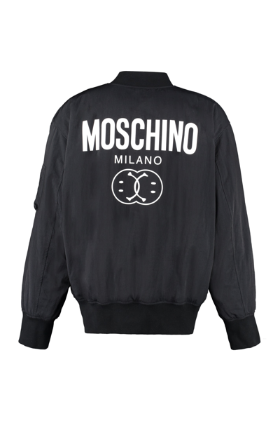 Shop Moschino Smiley Padded Bomber Jacket In Black