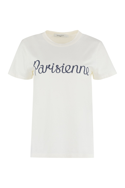 Shop Maison Kitsuné Printed Cotton T-shirt In Panna