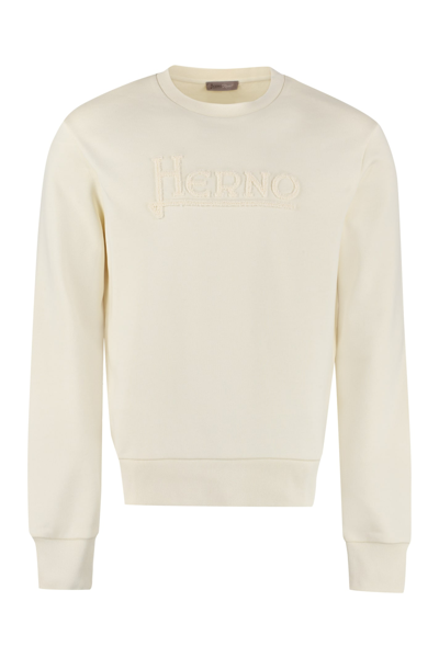 Shop Herno Logo Detail Cotton Sweatshirt In Panna