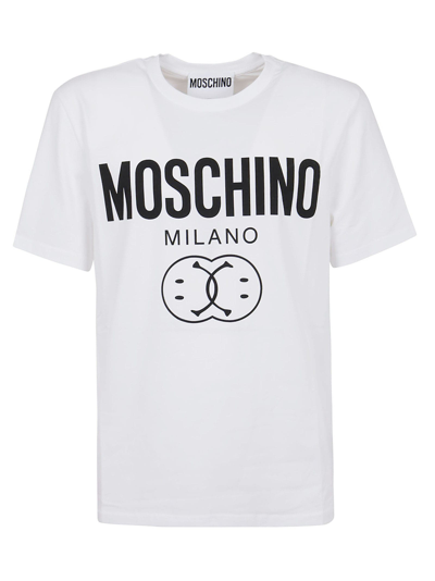 Shop Moschino Double Smile Logo T-shirt In Fantasia Bianco