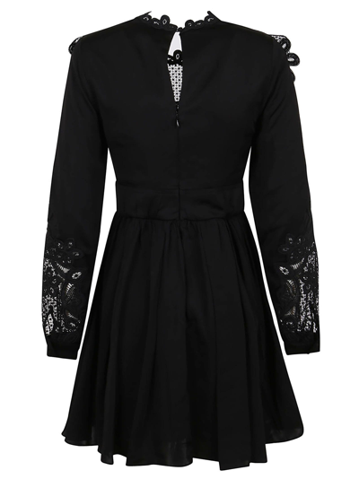 Shop Self-portrait Black Viscose Chemical Lace Bib Mini Dress