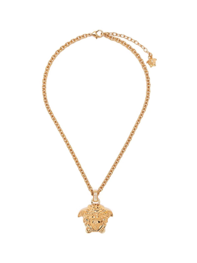 Shop Versace Pendant Logo Necklace In Kcvo Crystal Gold
