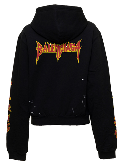 Shop Balenciaga Womens Black Jersey Hoodie With Metal Logo Print