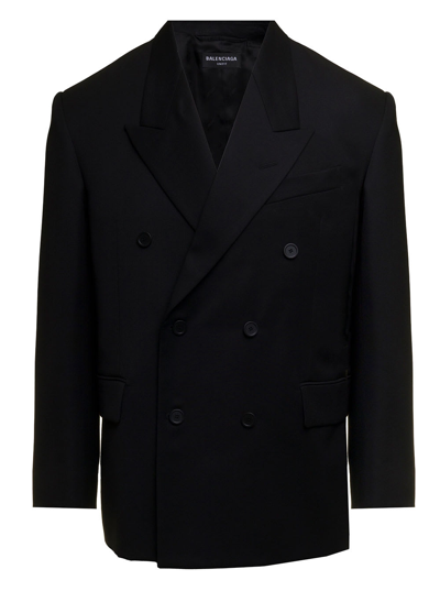 Shop Balenciaga Mans Double-breasted Black Wool Jacket