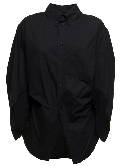 Shop Balenciaga Womens Bb Crop Swing Twisted Black Poplin Shirt