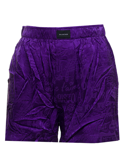 Shop Balenciaga Womans Purple Silk Satin Shorts In Violet