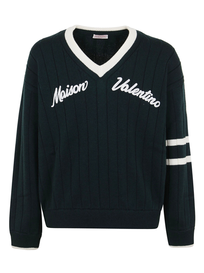 Shop Valentino Wool Sweater In Verde Avorio