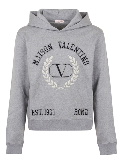 Shop Valentino Sweatshirt In Grigio Melange Bianco
