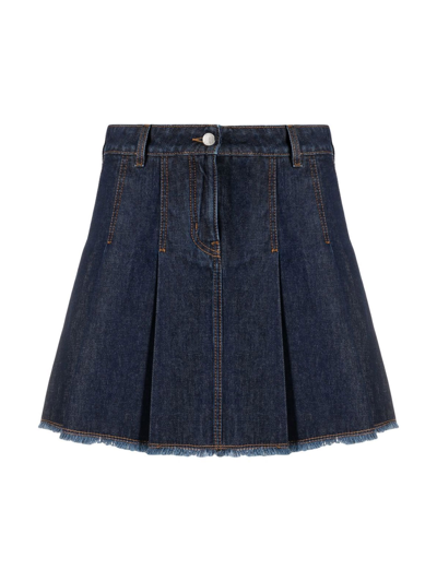 Shop Love Moschino Pleated Short Skirt In W Denim