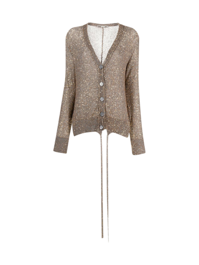 Shop Stella Mccartney Sequin Drip Knit Cardigan In Grey Gold