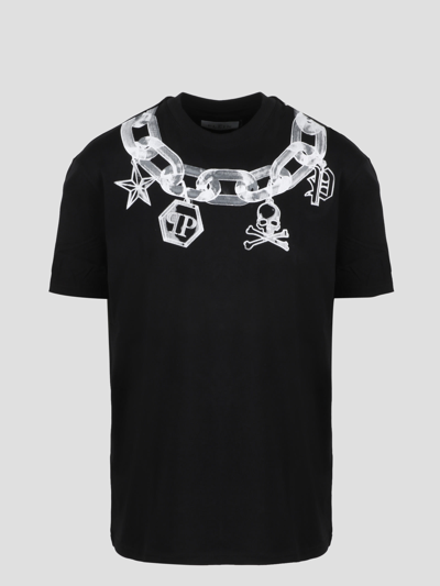 Shop Philipp Plein Chain With Charms Print T-shirt In Black