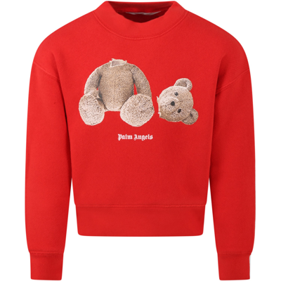 Shop Palm Angels Red Sweatshirt For Kids With Bear