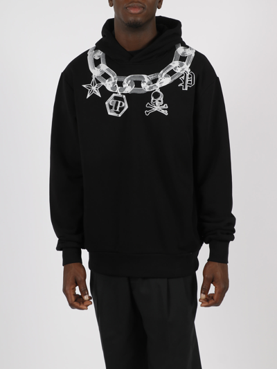 Shop Philipp Plein Chain Print Hoodie In Black