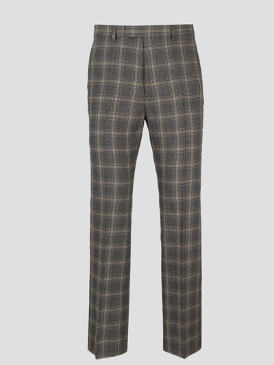 Shop Gucci Wide Trousers In Prince Of Wales In Grey