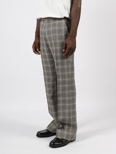 Shop Gucci Wide Trousers In Prince Of Wales In Grey