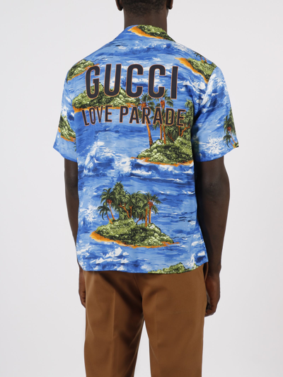 Shop Gucci Love Parade Bowling Shirt In Blue