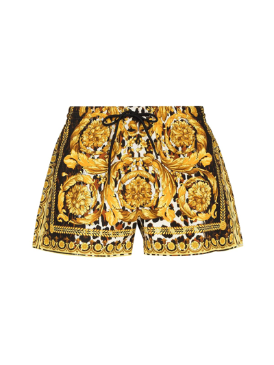 Shop Versace Boxer Poly Stampa Barocco Animalier Pn 90 In Black Gold