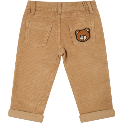 Shop Moschino Beige Trouser For Baby Kids With Teddy Bear