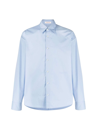 Shop Valentino Shirt Compact Popeline In Sky Blue