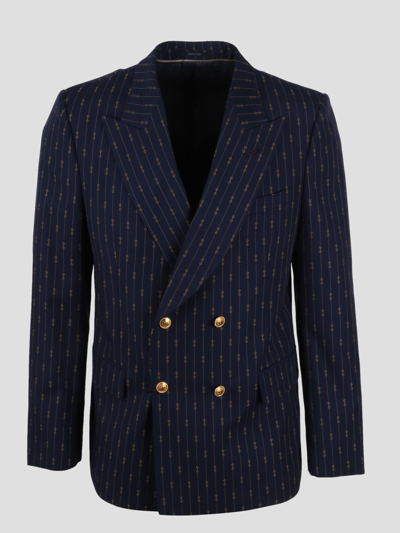 Shop Gucci Double-breasted Blazer In Blue