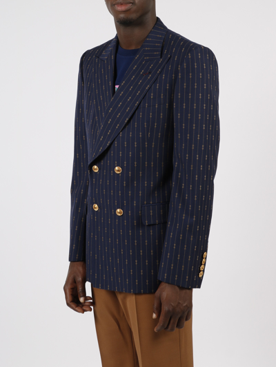 Shop Gucci Double-breasted Blazer In Blue