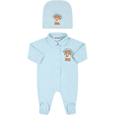 Shop Moschino Light Blue Set For Baby Boy With Teddy Bear