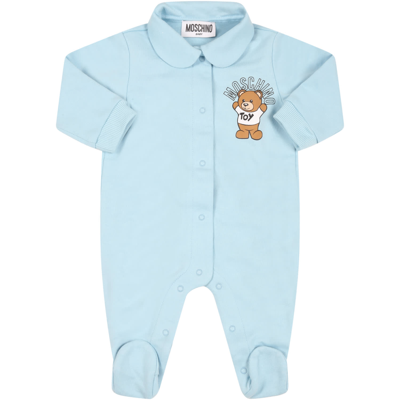 Shop Moschino Light Blue Set For Baby Boy With Teddy Bear