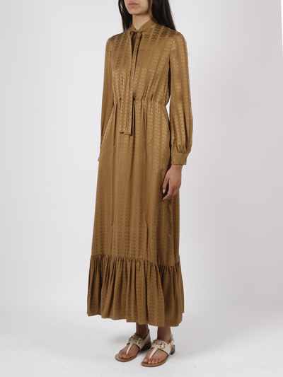 Shop Gucci Gg Crepe Satin Dress In Brown