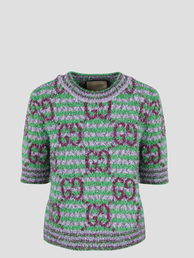 Gg Knitted Cotton T-shirt In Green
