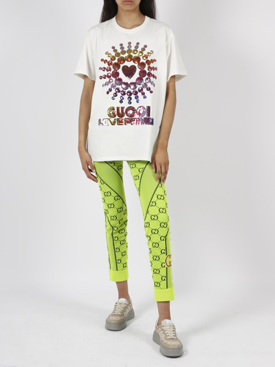 Shop Gucci Gg Jacquard Leggings In Yellow & Orange