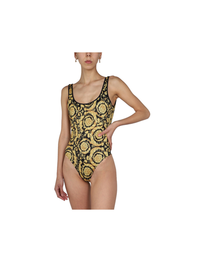Shop Versace One Piece Swimsuit With Baroque Print In Multicolor