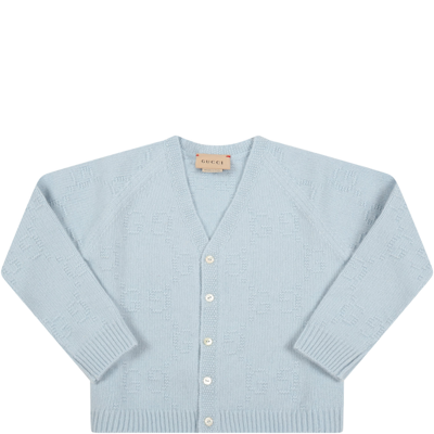Shop Gucci Light Blue Cardigan For Baby Kids With Double Gg