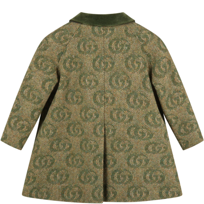 Shop Gucci Green Coat For Baby Girl With Double Gg